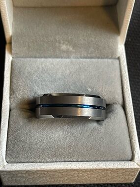 Men's Tungsten Carbonate  Ring with Blue Inlay